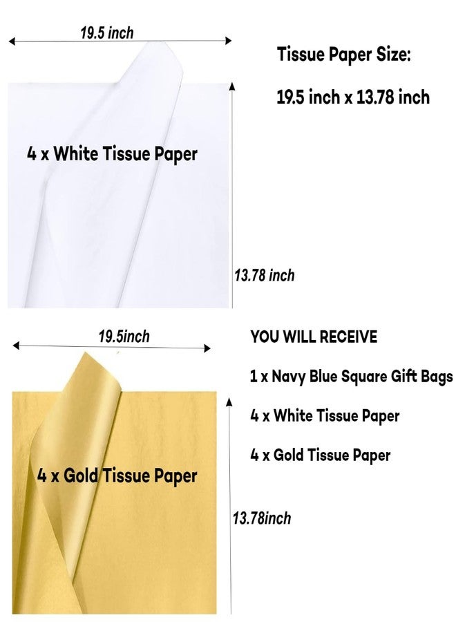JUNESHE XL Large Navy Blue Square Gift Bag with Handles &Tissue Paper, 11.8 inch Giant Big Gift Wrap for Birthday Wedding Party Favors - Image 3